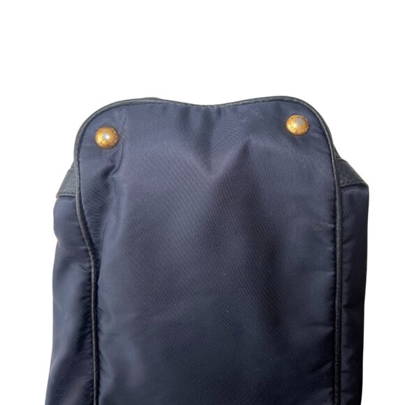 Prada Buckle Tote Bag Navy Tessuto Nylon Black Leather Trim w/Adjustable Handles - Picture 5 of 10